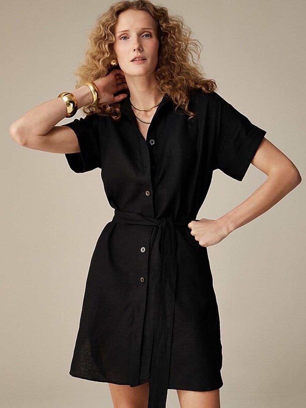 NWT J Crew Capitaine Shirt Dress in Linen Pockets XSP XS Petite Black $128 BY785